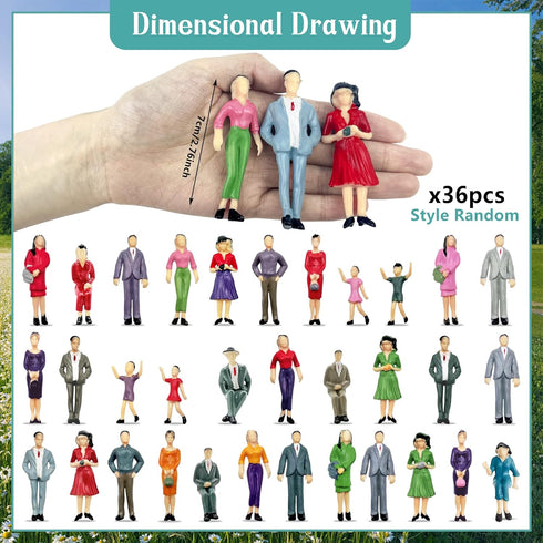 People Figurines Mini Trains, 1:25 Scale Painted Figures for Dollhouse Scenes, Standing and Sitting Plastic People