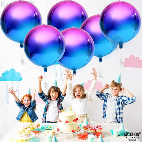 KatchOn Purple Galaxy Balloons, 22 Inch, Pack of 6 Round 4D Metallic Balloons for Birthday Party Decorations