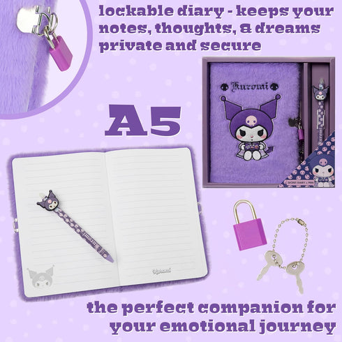 Hello Kitty A5 Set, Set Lockable Diary and Pen Stationery - Gifts for Her (Purple)