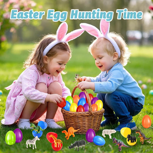 24 Pack Shemira Easter Eggs Filled with Animal Dinosaur Toys, Easter Basket Stuffers Fillers, Easter Goodie Bag