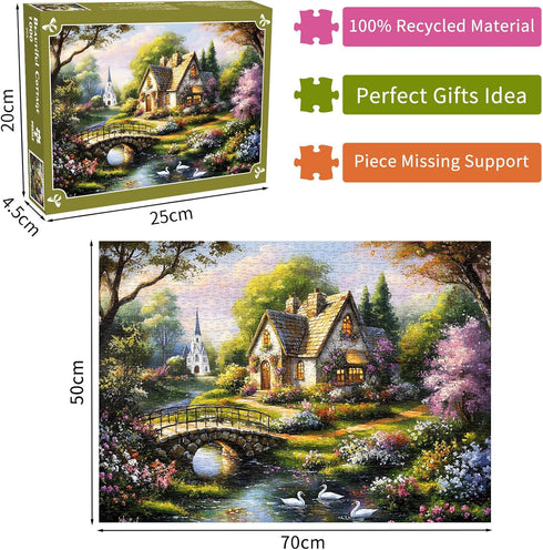 1000 1000 Beautiful Cottage Jigsaw Puzzles Pieces for Adults Quaint Church Piece Jigsaw Puzzles for Adults