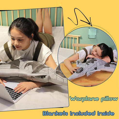 29 Inch Airplane Model Plush with Blanket, Warplane Stuffed Animal Toy for Decoration