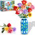 CUBIMANA Roses Flowers Building Set with Vase & LED Light, for Her,