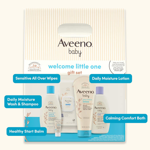 Set, Set 5 Aveeno Baby Welcome Little One Gift Skincare with Nourishing Body Wash & Shampoo, Calming Bath Wash, All