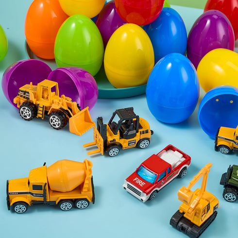 24 JOYIN Pcs Prefilled Easter Eggs with Cars, Vehicle Toys for Boys Kids Easter Party Favor Eggs Hunt/Basket Stuffers