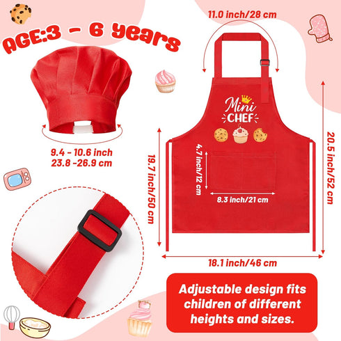 Set 2Pcs R HORSE Kid Apron and Chef Hat - Red Mini Chef Adjustable Children Kitchen Toddler Apron for Girls Boys, Funny