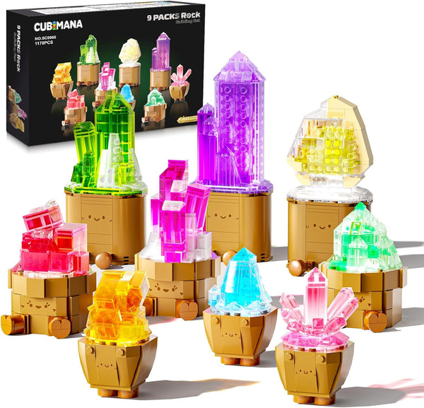 CUBIMANA 9 Pack Easter Party Favor Mineral Mini Building Set with LED