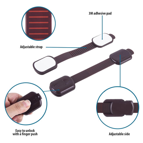 Child Safety Cabinet Locks (6 Pack) – Adjustable Baby Proofing Strap Latches with Strong 3M Adhesive