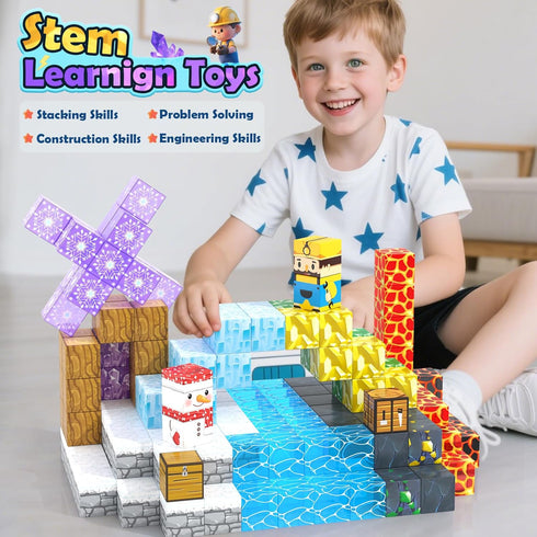 100PCS 3 4 5 6 7 8-12 Large Magnetic Blocks-Build Mine Magnet World Ice Mine Sword Toddlers Toys for Kids Magnet