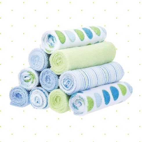 Set Set-Pack 20, Spasilk Washcloth Wipes For Newborn Boys And Girls, Soft Terry Washcloth Of Blue Dot