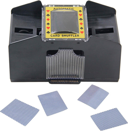 WYZworks – 4 Deck Casino Automatic Card Shuffler - Shuffler for Cards Shuffling (1-4 Deck) - Battery Operated – Electric Card Mixer for Family, Party Poker/Blackjack/Home Card Games – Black