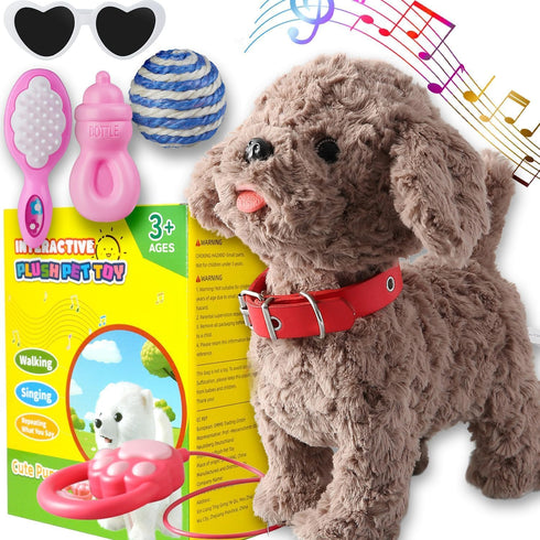 Marsjoy Teddy Walking Barking Dog Toy Singing Puppy Set, Repeat What You Say