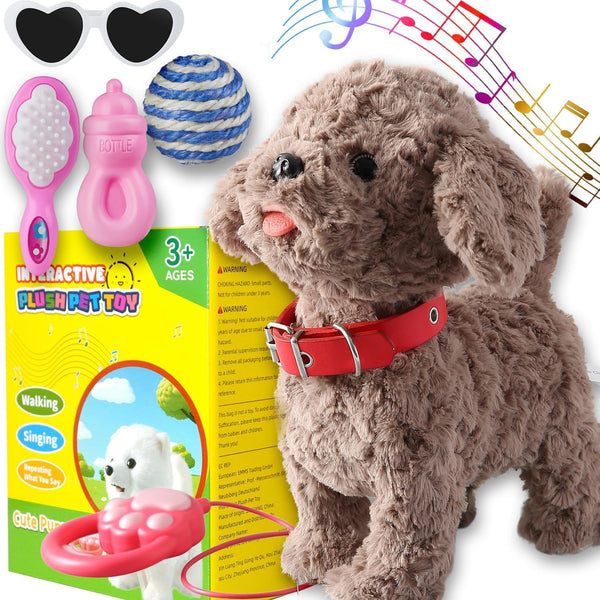 Marsjoy Teddy Walking Barking Dog Toy Singing Puppy Set, Repeat What You Say