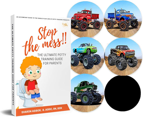 Potty Training Seat Magic Sticker, Monster Truck Color Changing Sticker, 5 Pack Toilet Targets with FREE Potty eBook