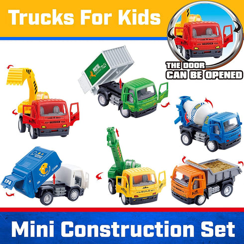 Liberty Imports 6 Pack Pullback City Builder Toy Vehicles – Dump Truck, Cement Mixer, Garbage Truck & More
