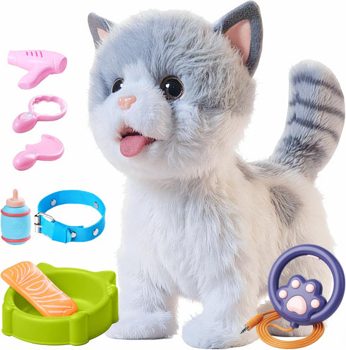 OR OR TU Walking Toy Cat with Remote Control Leash, Plush Cat