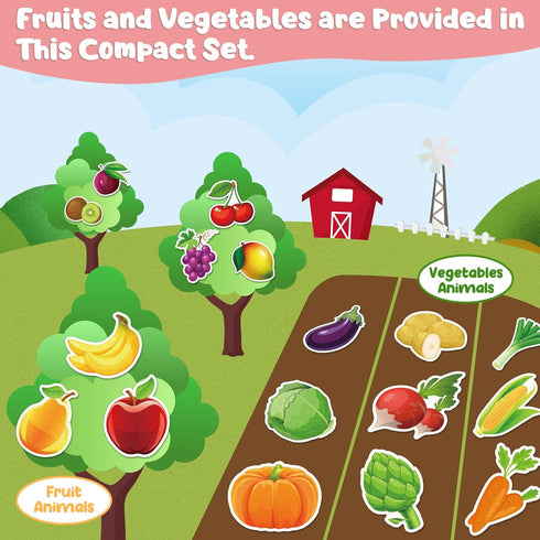90 Felt Pieces Fruit Vegetable Felt Flannel Board Pieces - Educational Learning Toys for Kids Interactive Storytelling