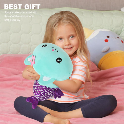 Onsoyours Cute Kitten Mermaid Plush Toy, Soft Kitty Stuffed Animal Pillow for Kids, Blue Cat Mermaid, 12"