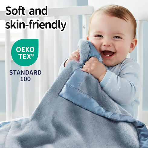 2 Inch 30''x40''Blue Pro Goleem Fleece Baby Blanket with Satin Trim Soft Anti-Static Plush Blanket for Boys and Girls