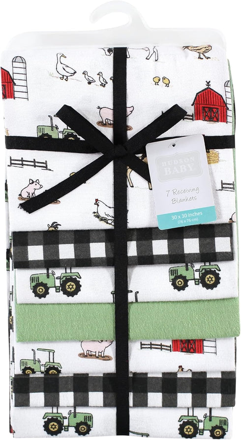 2 Bundle of Cotton Flannel Receiving Blankets for Baby - Farm Theme