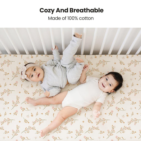 2 52"x 28" Konssy Muslin Crib Sheets for Girl Boy, PCS Soft and Breathable Cotton Baby Sheets for Standard Crib