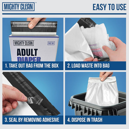 30 Mighty Clean Extra Large Adult Diaper Disposable Bags - Bags | Leak-Proof, Odor Sealing, Tear Resistant | Discreet