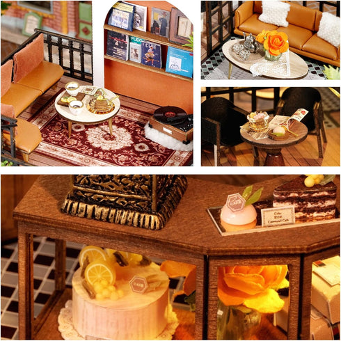 LannsoDIY Dollhouse Miniature Wooden Furniture Kit, Dust Proof Cover and Music Box, Handmade Wooden Dollhouse Toys