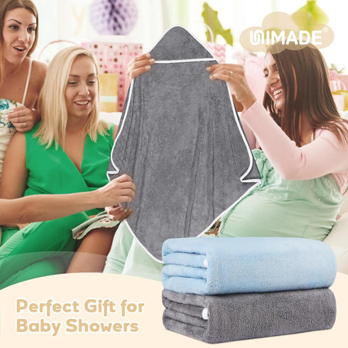 2 Pack 30 30 inch UNIMADE Hooded Towel for Newborn, Soft Coral Fleece Baby Towels, Ultra Absorbent Bath Cloths Bulk