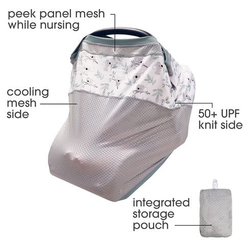 4 50+ Boppy and More Multi-use Cover, Koala, Quick-Dry UPF Knit and Breathable Mesh, Versatile for Car Seat Canopy