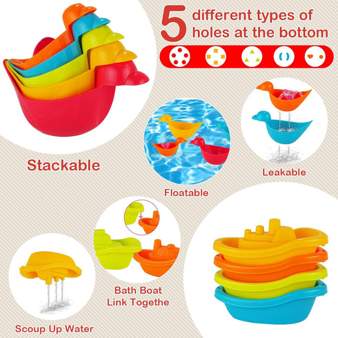 BeneFine Kids,12 Baby Bath Toys for PCS Mold Free Bath Toys for Toddlers with Floating Boats,Watering Can,Floating