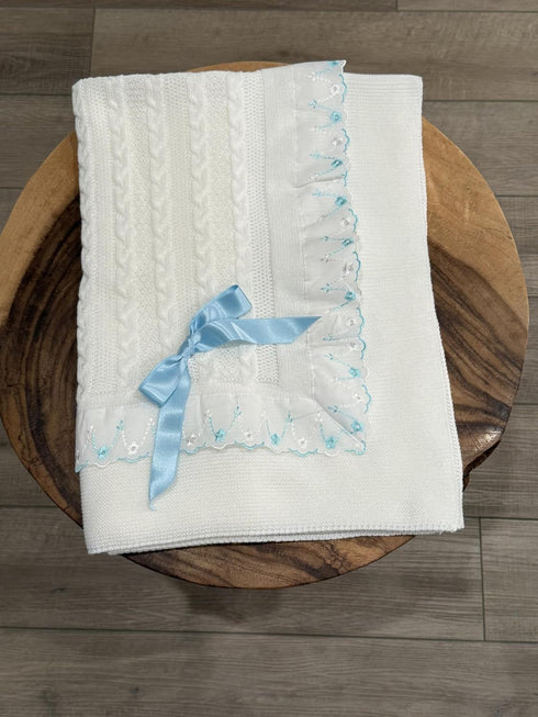 Creaciones Huerta 37'' 39'' Knitted Receiving Baby Blanket for Newborn Boys and Girls Swaddle Soft Crib Stroller - Made