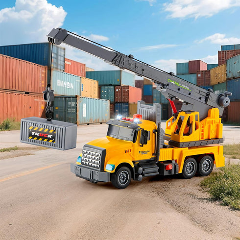 LerBao 3 4 5 6 7 8 Large Crane Truck Toys for Year Old Boys, Truck with Loading Crane,Lights and Sounds Vehicles Toy