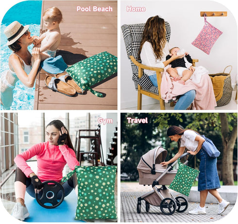 (Chrysanthemum,2 Pack) wegreeco Wet Dry Bag for Baby Swimsuit, Small Wet Dry Bag for Clothes Diaper and Breast Pump
