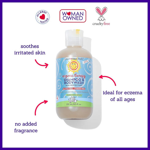 100% 8.5 oz. California Baby Eczema Body Wash & Shampoo | Gentle Steroid-Free Eczema Treatment | Colloidal Oatmeal +