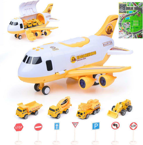 Interactive Airplane Toy with Toy Cars - Toy Airplane with Lights, Music,