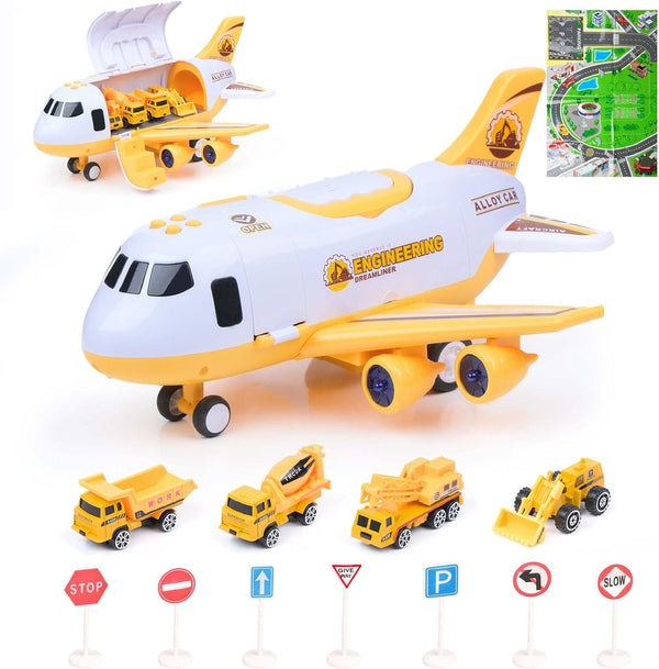 Interactive Airplane Toy with Toy Cars - Toy Airplane with Lights, Music,