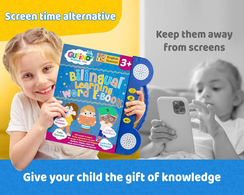 GUFINO Learning Toys for 4 Year Old - Interactive English & Spanish Workbook to Boost Language Development & Cognitive
