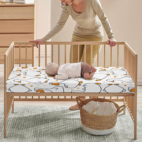 Winpema 28"x52" Cartoon Goose Fitted Crib Sheet White Goose Baby Crib Sheet Fit Standard Crib and Toddler Mattress,Crib