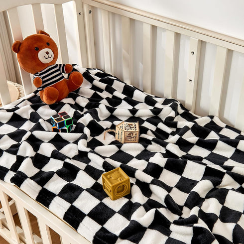 Checkered Baby Blanket Fleece Baby Blankets for Boys Girls, Ultra Soft Cozy Fluffy Infant Toddler Newborn Receiving Blankets for Crib Stroller, 30''x40'', Black by Yurhap
