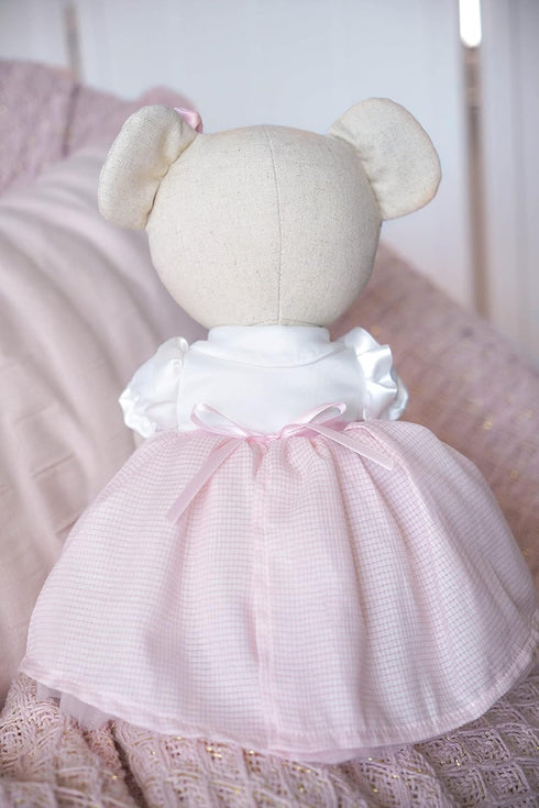 Clover the Bear Plush Doll - Beautiful Teddy Bear for Kids, Soft Cotton Linen Animal Plushie with Tulle Skirt