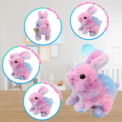 Easfan Walking Bunny Stuffed Animal, Interactive Jumping Rainbow Rabbit Talking Plush Toy for Kids Birthday Gifts, 7''