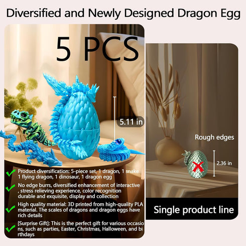 TJYZGXQ 5pcs,12" 3D 5-7 4-6 8-12 Printed Dinosaur Eggs,Dragon Egg,Crystal Dragon Toys,Snake Eggs, T RexAnimals,Fidget