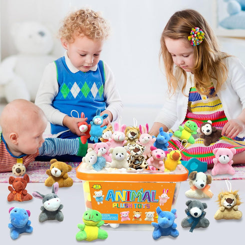 32Pcs Mini Plush Animals Toy Set - Assortment Bulk Stuffed Keychain Party Favors for Kids