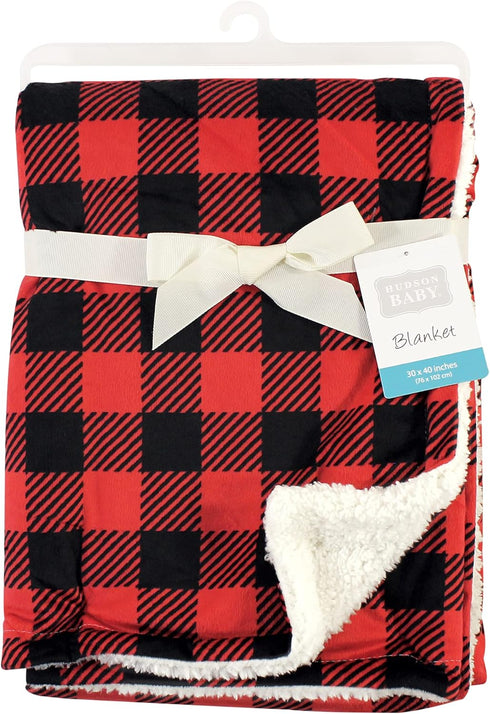 Hudson Baby Unisex Plush Mink and Sherpa Blanket, Buffalo Plaid, One Size