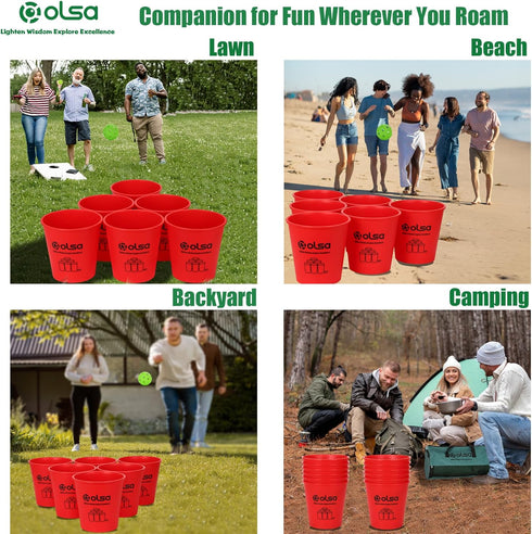 OLSA Yard Pong Games, Giant Outdoor Game with 12 Buckets, Balls, Carrying Bag for Beach Camping Lawn Fun