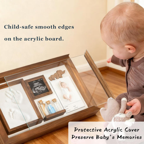 ifeolo 1st Baby Hand and Footprint Kit, Baby Memory Keepsake Box Frame with Tooth Box & First Curl Holder, Newborn