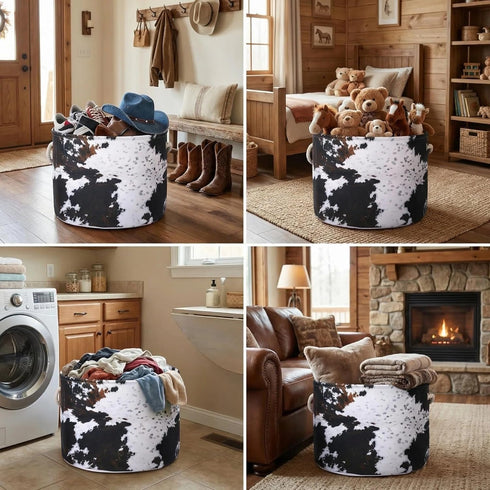 BBSET Highland Cow Nursery Bins Boxes for Toys Clothes Laundry Hamper Basket with Handles Nursery Hamper Toy Box Clothe