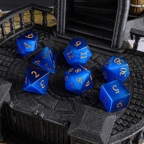 LUCKY-M Cat Eye DND Dice Sets, Blue Gemstone Dice for Dungeons and Dragons, RPG Dice Gift for Men (CE-Blue)