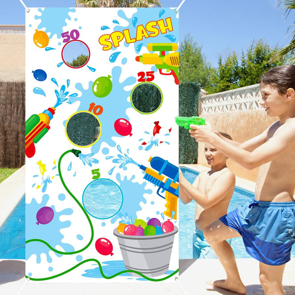 Toss Game Banner for Water Balloons - 4 Score Holes Shooter Target for Water Gun, Pool Party Supplies