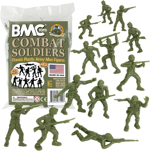 BMC Classic OD Green PLASTIC ARMY MEN - 40pc WW2 Soldier Figures Made in USA